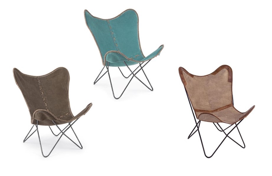 AUBRY GASPARD Poltrona Butterfly In Pelle Di Mucca | Struttura In Metallo | Design Iconico | Altezza 86 Cm | Carico Max 110 Kg | Colore Unico